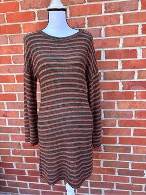Striped Knit Sweater Dress in Rust Multi